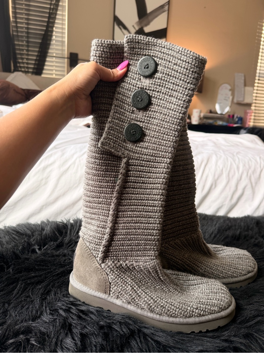 UGG Women's Tall Knit Button Boots - Taupe Gray